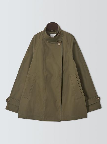 John Lewis Funnel Neck Asymmetric Trench Coat, Khaki