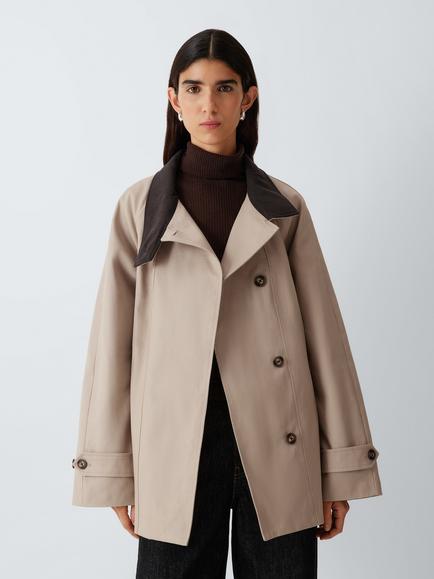 John Lewis Corduroy Funnel Neck Cotton Jacket, Stone