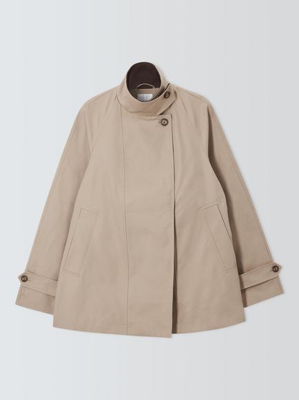 John Lewis Funnel Neck Asymmetric Trench Coat, Stone