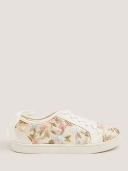 Monsoon Kids' Floral Embroidered Trainers, Gold, Gold