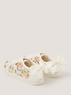 Monsoon Kids' Floral Embroidered Trainers, Gold - view 2, Gold