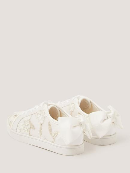 Monsoon Kids' Floral Embroidered Trainers, Ivory - view 2, Ivory