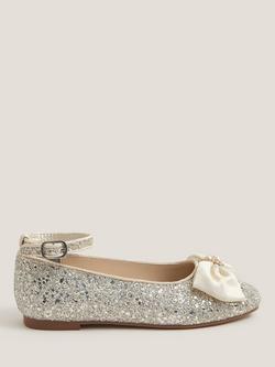 Monsoon Kids' Bow Glitter Ballet Flat Shoes, Ivory, Ivory