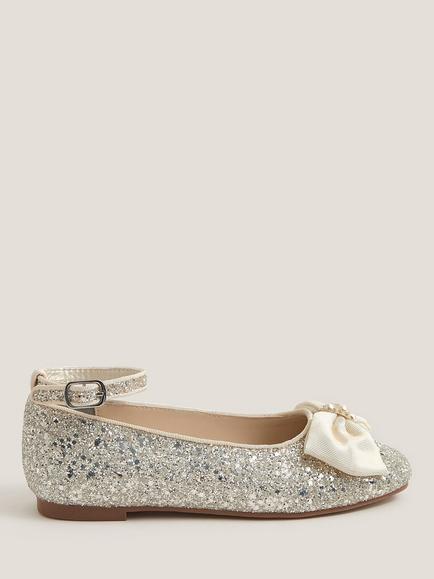 Monsoon Kids' Bow Glitter Ballet Flat Shoes, Ivory, Ivory