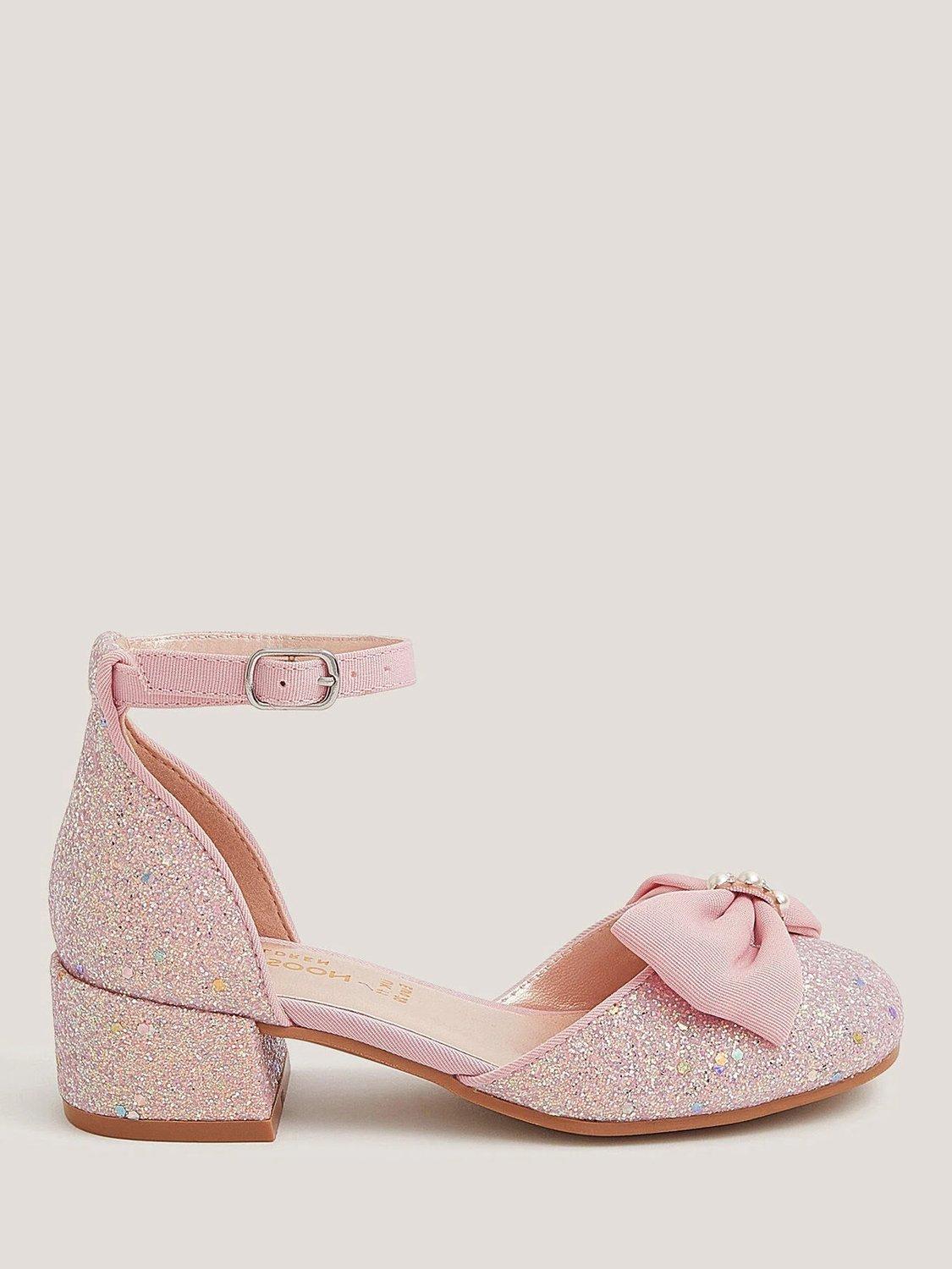 Product image 1 of 4, which shows Monsoon Kids' Bow Glitter Heels, Pink, 7 Jnr