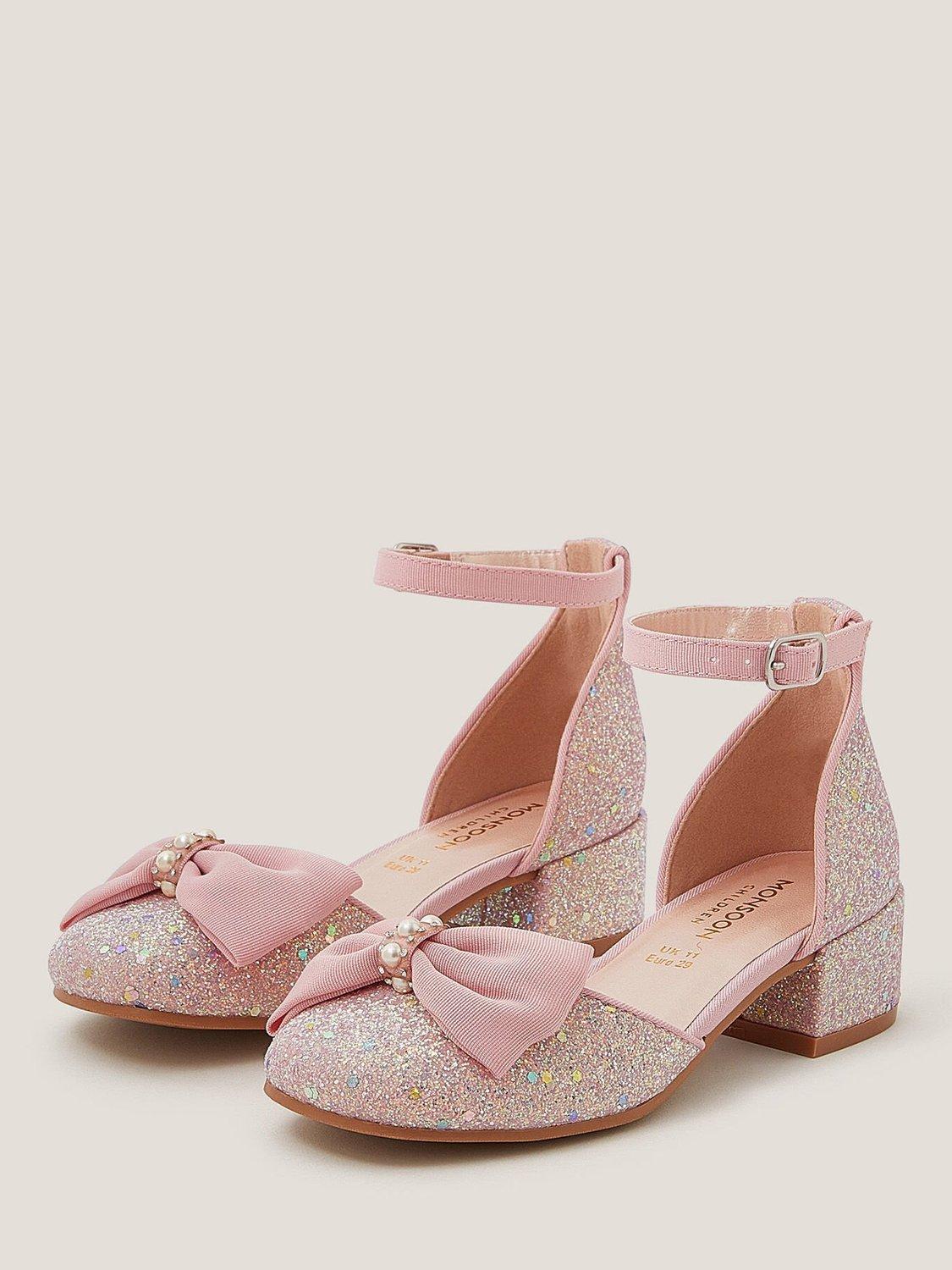 Product image 3 of 4, which shows Monsoon Kids' Bow Glitter Heels, Pink, 7 Jnr