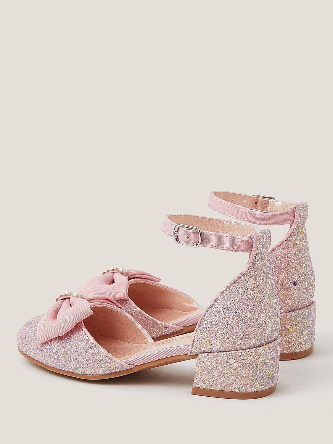 Product image 4 of 4, which shows Monsoon Kids' Bow Glitter Heels, Pink, 7 Jnr