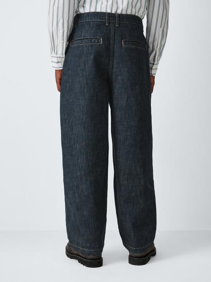 John Lewis Pleated Straight Fit Jeans, Rinsewash - view 2, Rinsewash