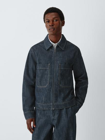 John Lewis Regular Fit Denim Zip Jacket, Rinsewash, Rinsewash