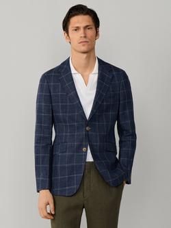 Hackett London Linen Blend Unlined Shirt Jacket Block Blazer, Blue, Blue