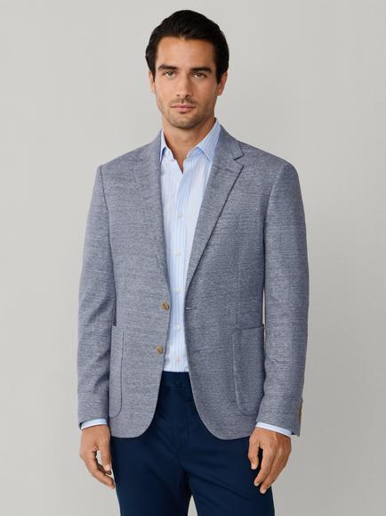 Hackett London Cotton Linen Blend Textured Jersey Blazer, Chambray Blue, Chambray Blue