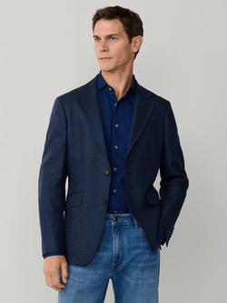 Hackett London Heritage Linen Blend Half-Lined Ascot Block Blazer, Naval Blue, Naval Blue