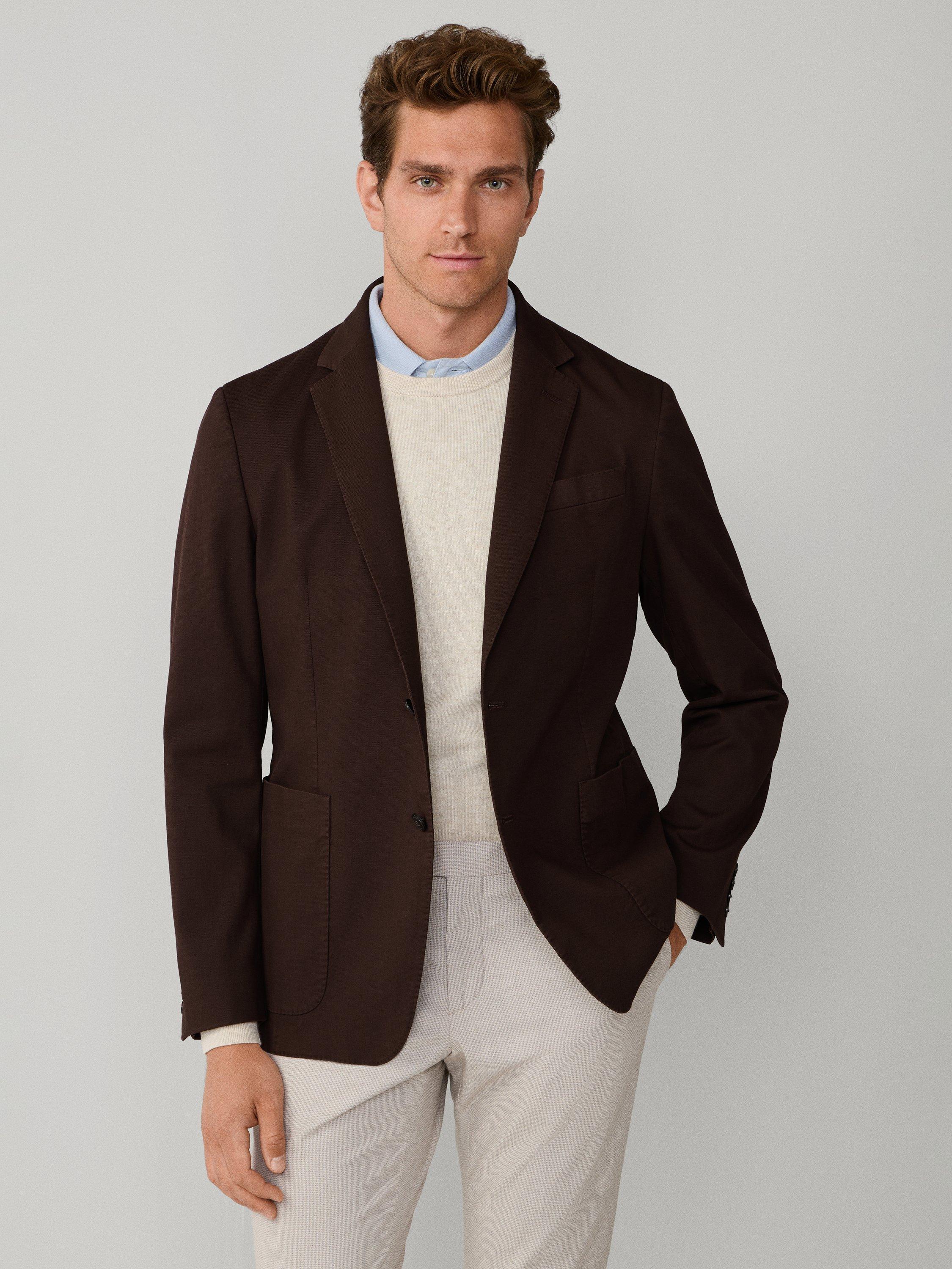 Product image 1 of 11, which shows Hackett London Unlined Shirt Jacket Block Blazer, Ebony Brown, 36