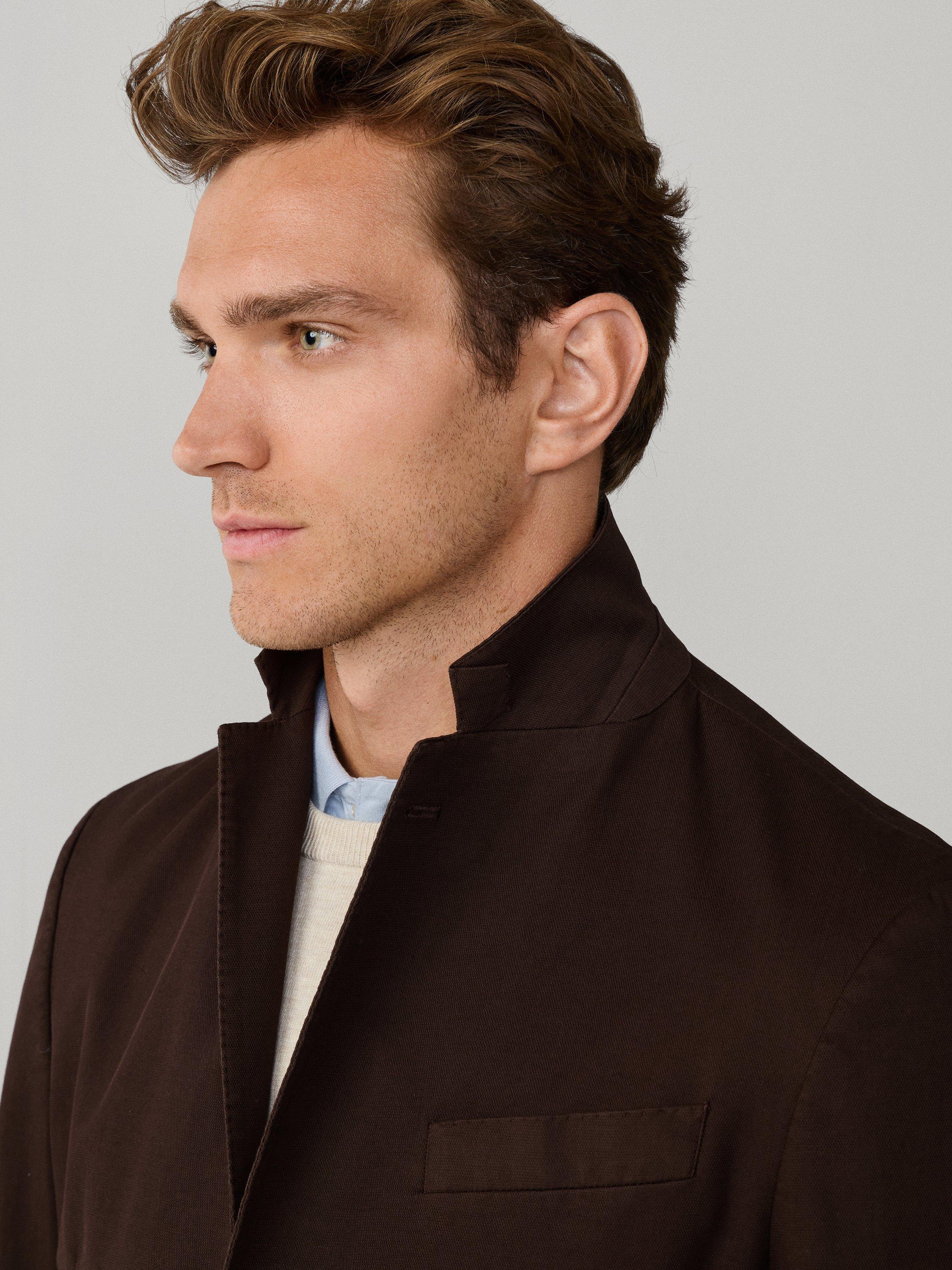 Product image 5 of 11, which shows Hackett London Unlined Shirt Jacket Block Blazer, Ebony Brown, 36