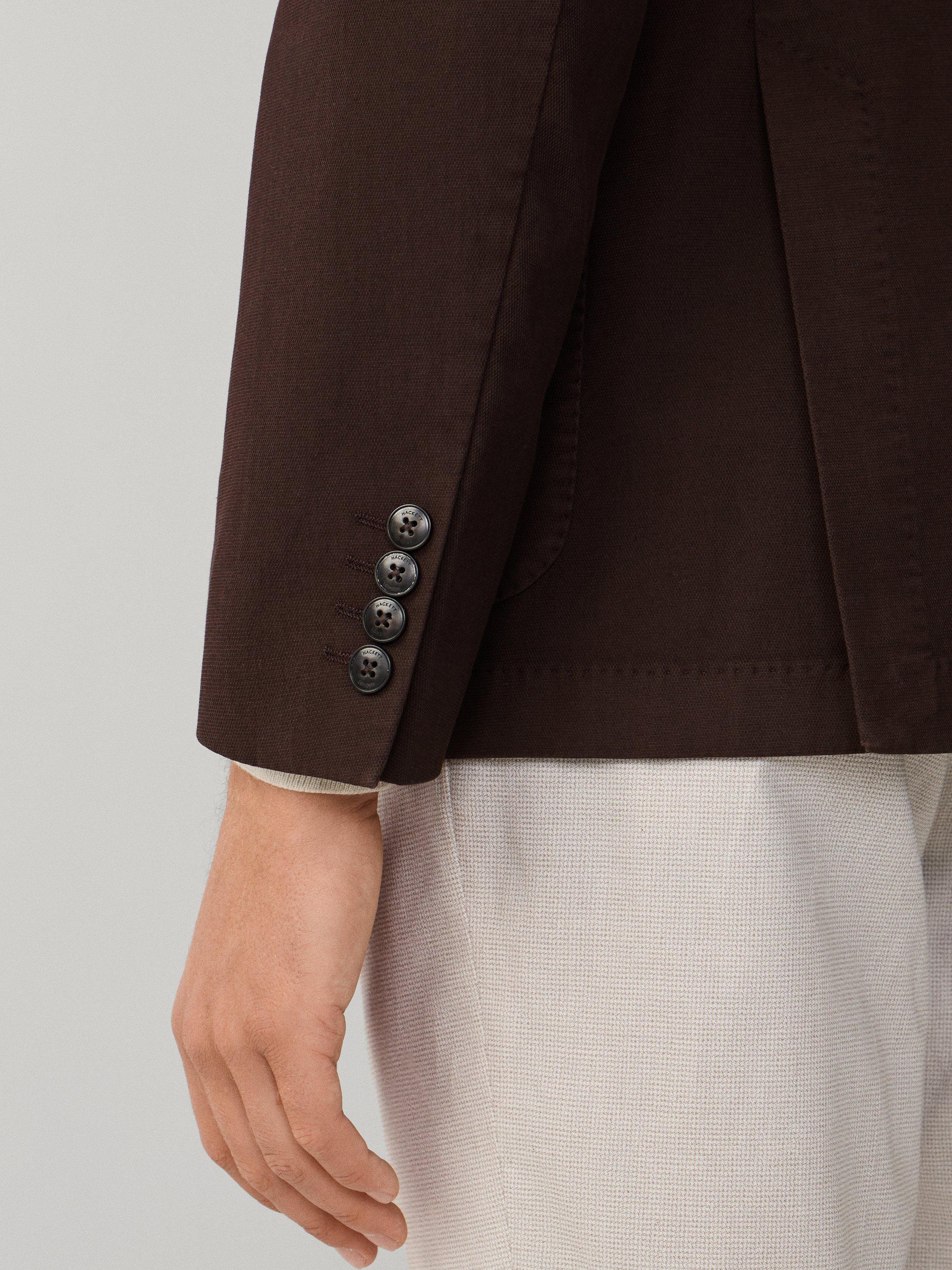 Product image 6 of 11, which shows Hackett London Unlined Shirt Jacket Block Blazer, Ebony Brown, 36