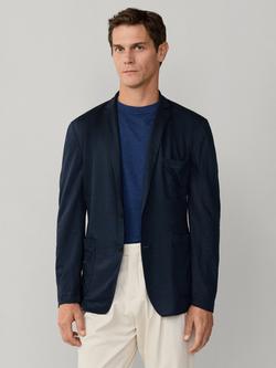 Hackett London Linen Unlined Shirt Jacket Block Blazer, Navy, Navy