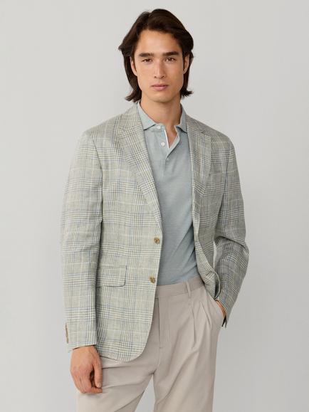 Hackett London Ascot Block Check Linen Blazer, Sage Green, Sage Green