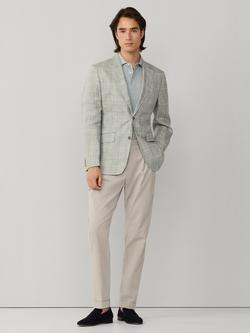 Hackett London Ascot Block Check Linen Blazer, Sage Green - view 2, Sage Green