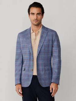 Hackett London Wool Silk Blend Ascot Block Blazer, Chambray Blue, Chambray Blue
