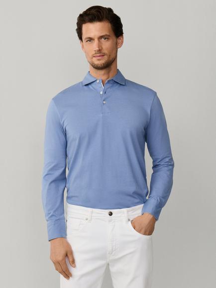 Hackett London Cotton Regular Fit Long Sleeve Polo Shirt, Chambray Blue