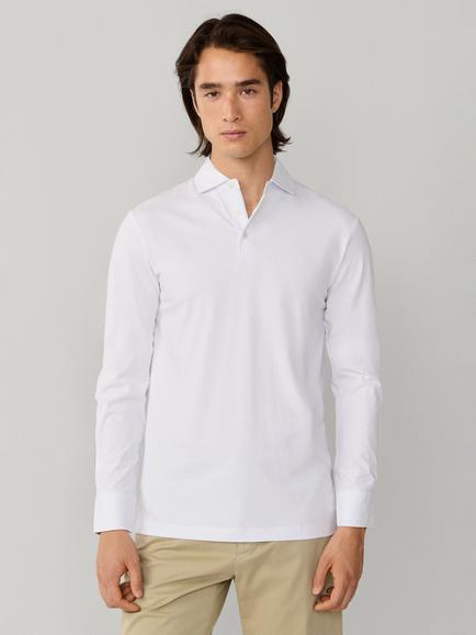 Hackett London Cotton Regular Fit Long Sleeve Polo Shirt, Optic White