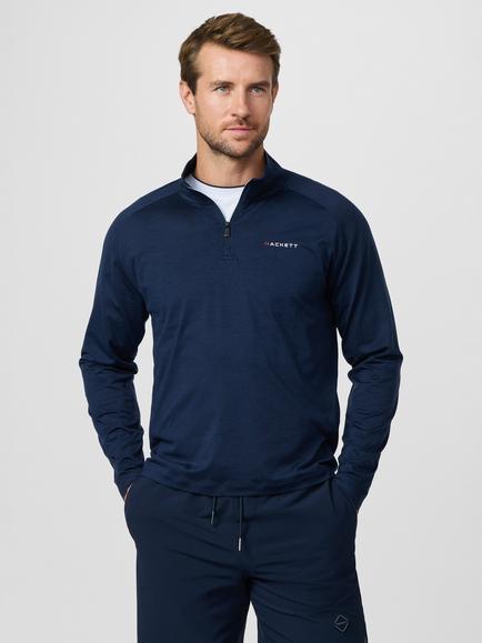 Hackett London Sport Quarter Zip Long Sleeve Top, Navy, Navy