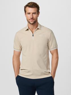 Hackett London Cotton Blend Regular Fit Zip-Neck Polo Shirt, Stone Beige, Stone Beige