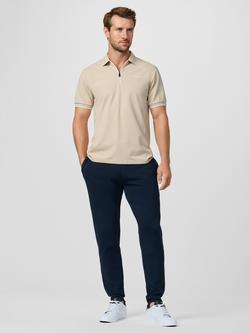 Hackett London Cotton Blend Regular Fit Zip-Neck Polo Shirt, Stone Beige - view 2, Stone Beige