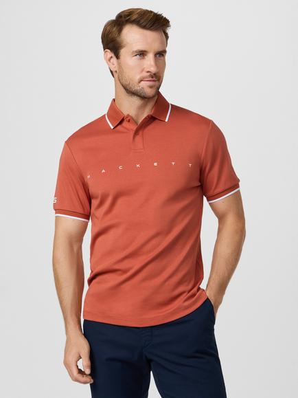 Hackett London Sport Logo Cotton Polo Shirt, Burnt Ochre Orange