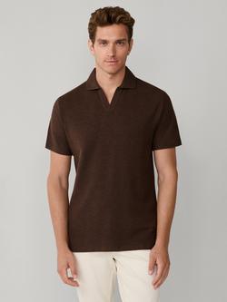 Hackett London Cotton Regular Fit Honeycomb Textured Polo Shirt, Ebony Brown, Ebony Brown