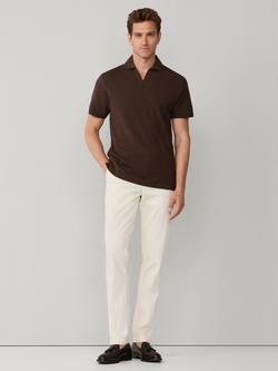 Hackett London Cotton Regular Fit Honeycomb Textured Polo Shirt, Ebony Brown - view 2, Ebony Brown