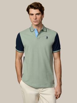 Hackett London Cotton Colour Block Polo Shirt, Sage Green, Sage Green