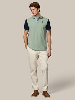 Hackett London Cotton Colour Block Polo Shirt, Sage Green - view 2, Sage Green