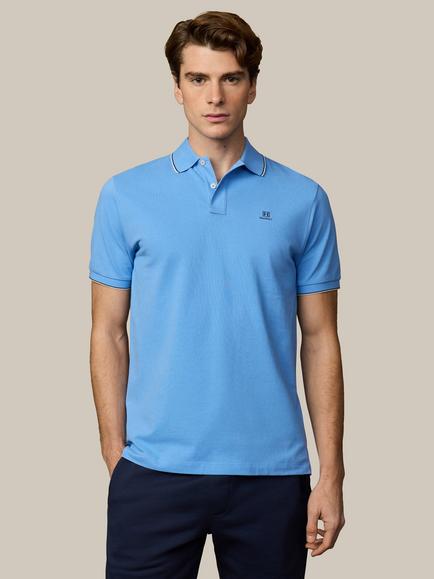 Hackett London Cotton Regular Fit Short Sleeve Polo Shirt, Bright Blue