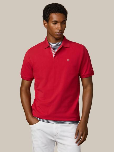 Hackett London Heritage Classic Fit Short Sleeve Stripe Trim Polo Shirt, Breton Red