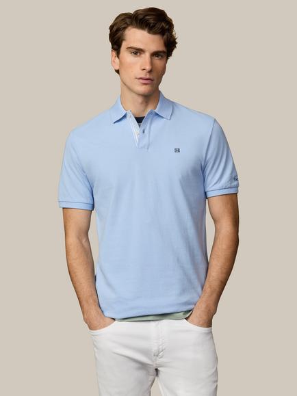 Hackett London Heritage Classic Fit Short Sleeve Stripe Trim Polo Shirt, Summer Blue