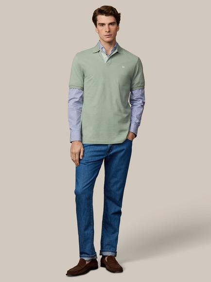 Hackett London Heritage Classic Fit Short Sleeve Stripe Trim Polo Shirt - view 2, Sage Green