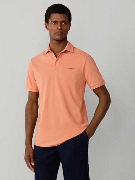 Hackett London Cotton Classic Fit Short Sleeve Polo Shirt, Sunset Orange