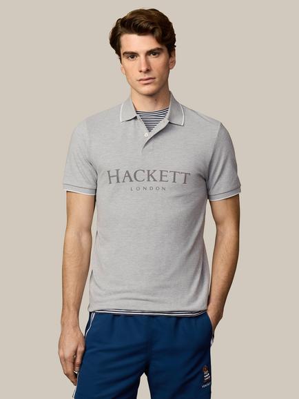 Hackett London Heritage Cotton Classic Fit Short Sleeve Polo Shirt, Light Grey Marl, Light Grey Marl