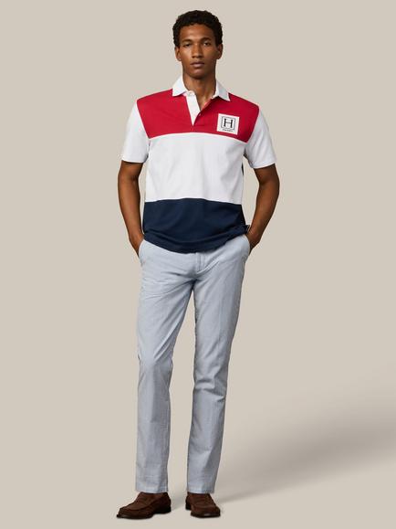 Hackett London Heritage Colour Block Short Sleeve Cotton Rugby Shirt - view 2, Red/White/Navy