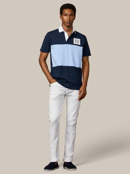 Hackett London Heritage Colour Block Short Sleeve Cotton Rugby Shirt - view 2, Old Navy/Light Blue/White