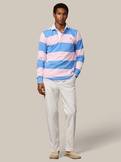 Hackett London Long Sleeve Stripe Cotton Rugby Shirt, Light Pink/Blue/White - view 2, Light Pink/Blue/White