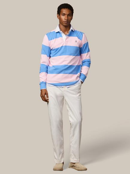 Hackett London Heritage Stripe Cotton Rugby Shirt, Light Pink/Blue/White - view 2, Light Pink/Blue/White