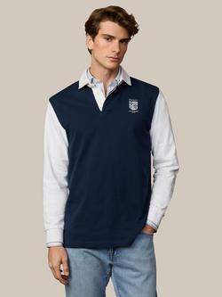 Hackett London Cotton Classic Fit Rugby Shirt, Old Navy/White, Old Navy/White