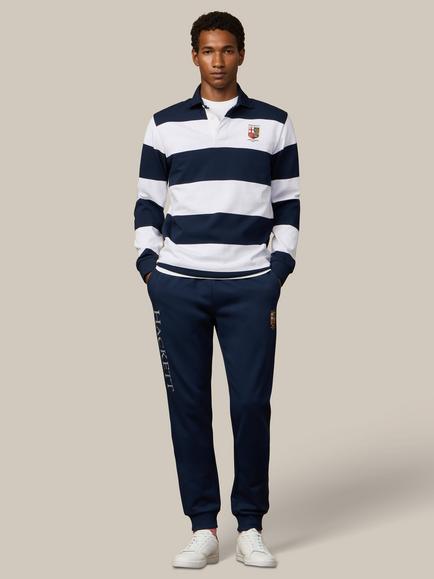 Hackett London Heritage Stripe Cotton Rugby Shirt, Optic White/Navy - view 2, Optic White/Navy