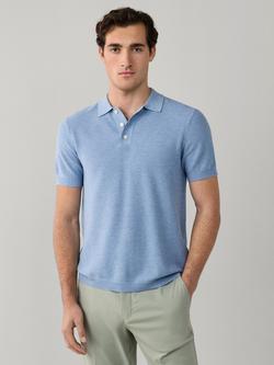 Hackett London Cotton Blend Regular Fit Long Sleeve Polo Shirt, Oxford Blue