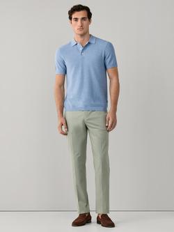 Hackett London Cotton Blend Regular Fit Long Sleeve Polo Shirt - view 2, Oxford Blue