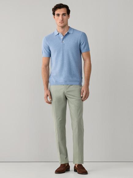 Hackett London Cotton Blend Regular Fit Long Sleeve Polo Shirt - view 2, Oxford Blue