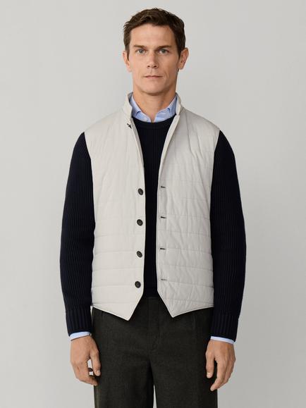 Hackett London Quilted High Neck Gilet, Stone Beige