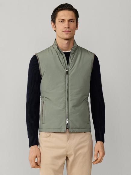 Hackett London Windsor High Collar Gilet, Taupe Beige, Stone Green